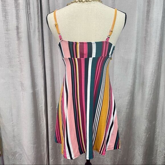 PLANET GOLD Striped Magenta Mini Dress w Buttons - Picture 3 of 6